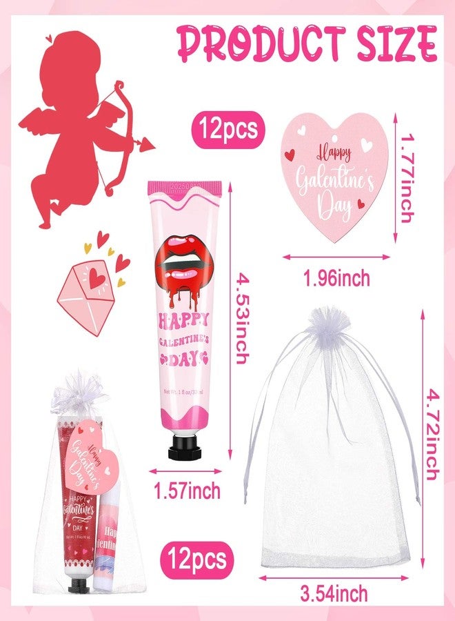 Dimsile 48 Pcs Galentine's Day Gifts Hand Cream and Lip Balm Bulk Set with Organza Bag Heart Happy Galentine's Day Card for Women Galentine Gift for Women Friends - Image 3